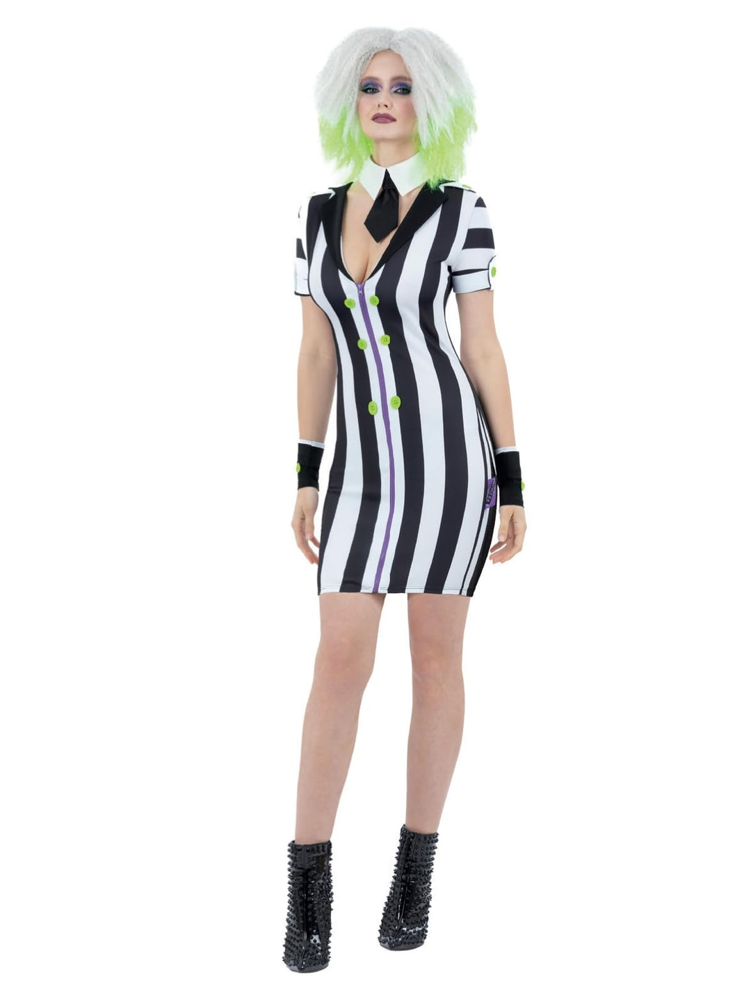 Smiffys Beetlejuice Erwachsenenkostüm mit Jacke, Hose und Krawatte schwarz-weiss gestreift mit aufsc