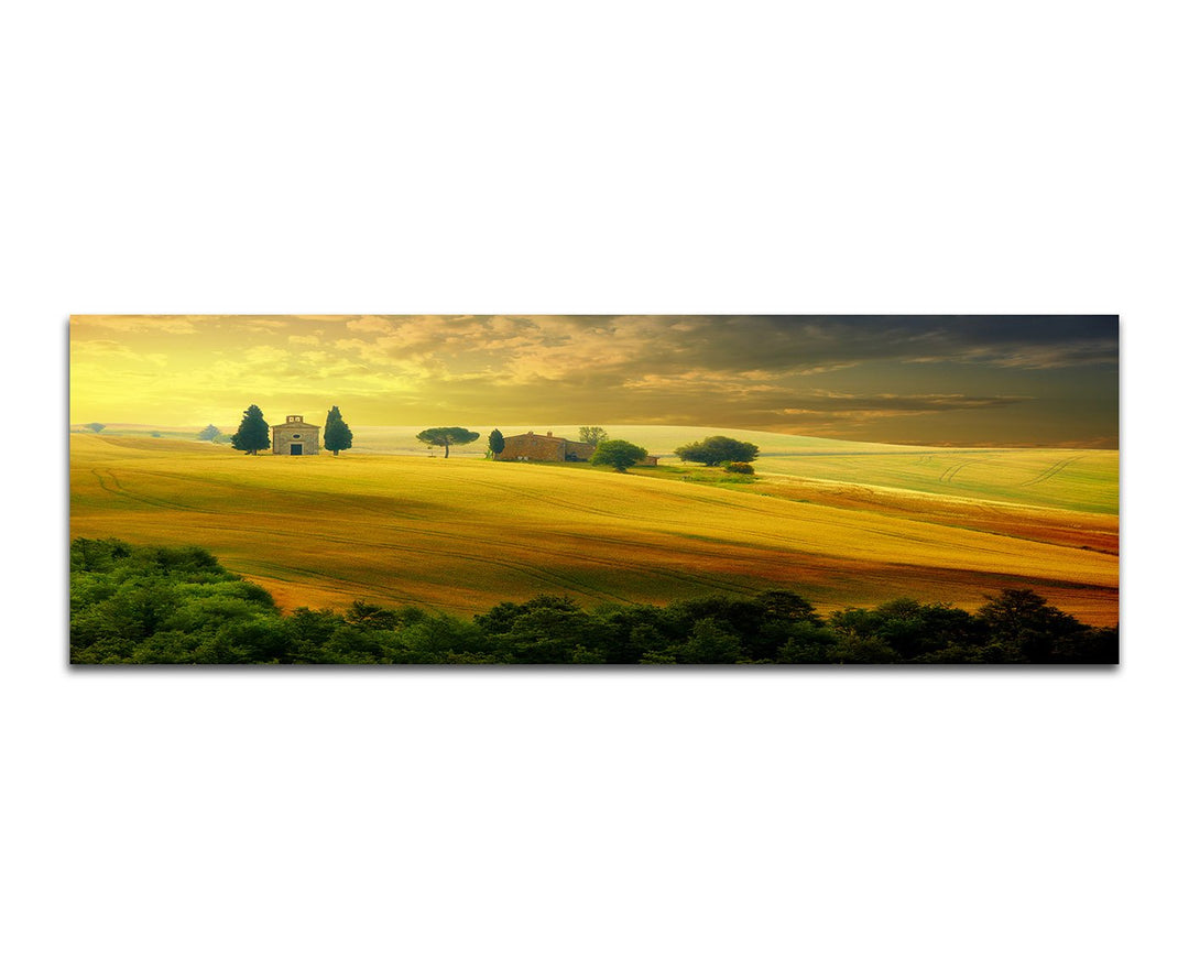 Paul Sinus Art Panoramabild auf Leinwand und Keilrahmen 120x40cm Toskana Landschaft Sonnenuntergang