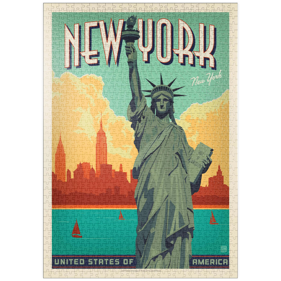 New York City: Lady Liberty, Vintage Poster - Premium 1000 Teile Puzzle - MyPuzzle Sonderkollektion