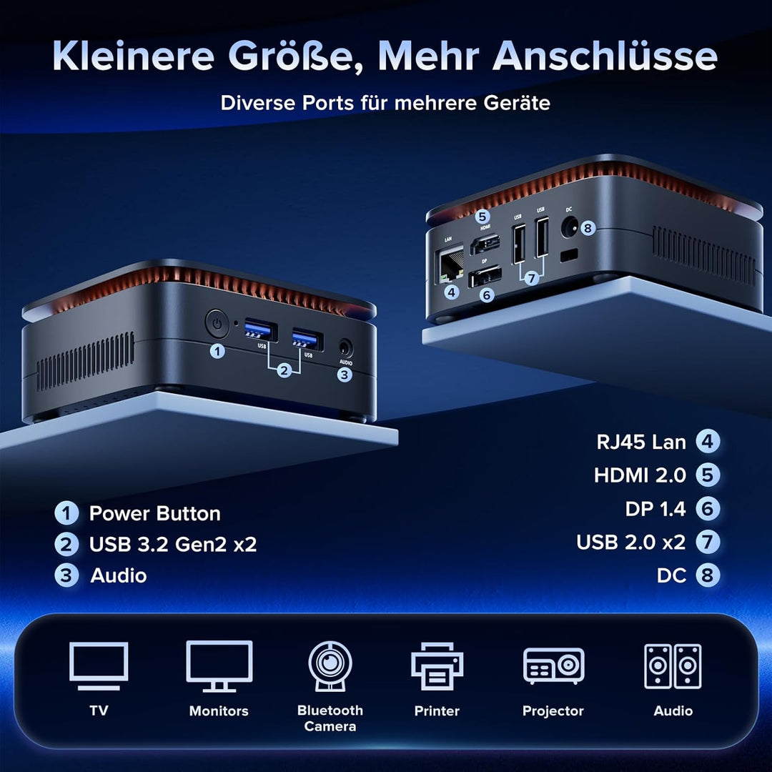 NiPoGi AK1PLUS Mini PC Ιntel Alder Lake Ν97(Bis zu 3,6GHz,4C/4T) 16GB DDR4/512GB M.2 SSD,Mini Comput