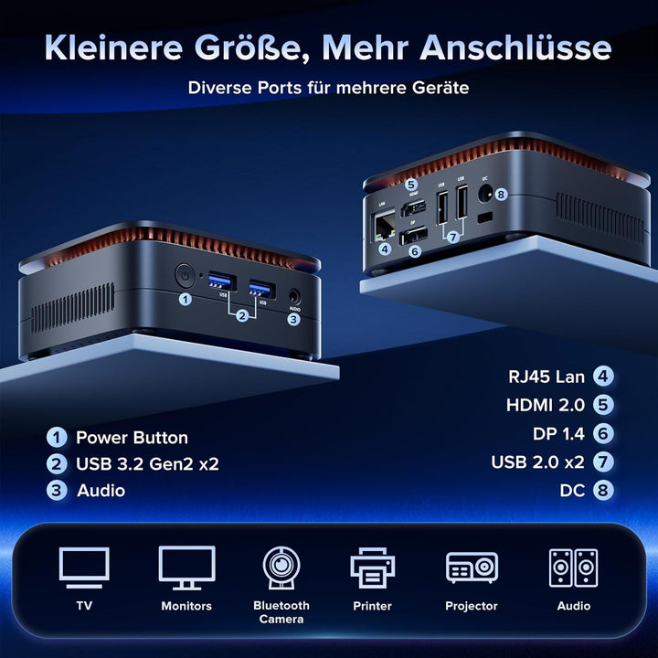 NiPoGi AK1PLUS Mini PC Ιntel Alder Lake Ν97(Bis zu 3,6GHz,4C/4T) 16GB DDR4/512GB M.2 SSD,Mini Comput