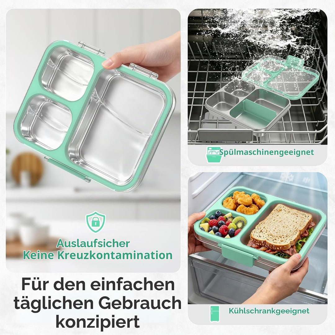 VITONIS Edelstahl Brotdose Lunchbox mit 3 Fächern mit Tritan-Deckel, 1000ml Metall Bento Lunch Box K