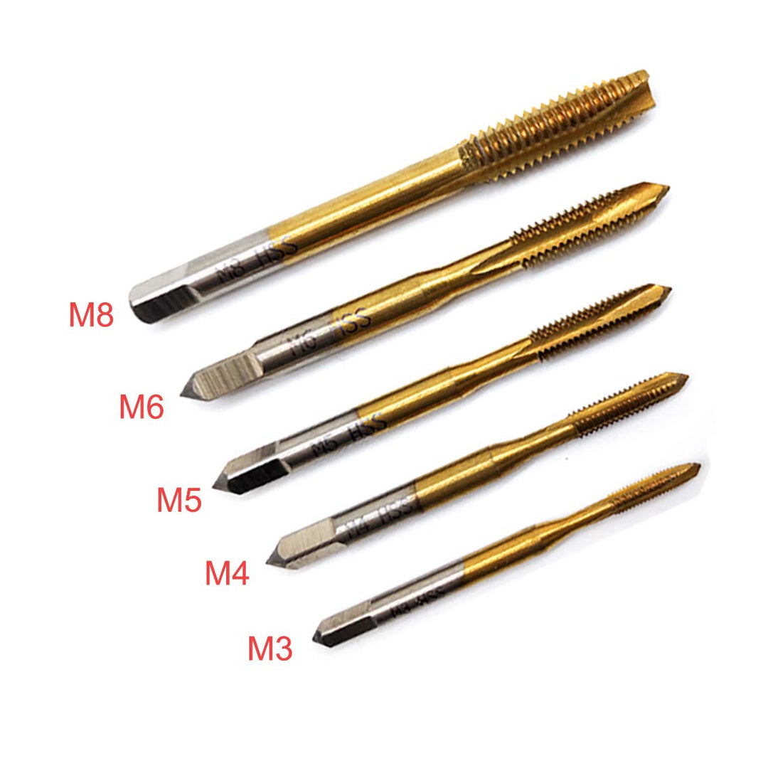 QISF 5 Stück HSS Gewindebohrer | Handgewindebohrer | Schälanschnitt Titan Handwerker Satz | M3 M4 M5