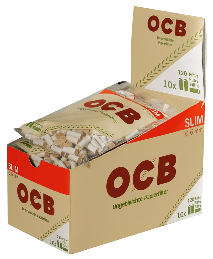 OCB Slim Filter ungebleichte Zigarettenfilter aus Zellulose 3 Displays (30 Beutel/ 3600 Filter)