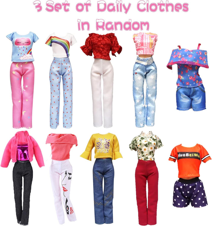 28 Stück Kleidung und Zubehör Kompatibel mit Barbie Puppen, 3 Fashion Kleider 3 Freizeitbekleidung K