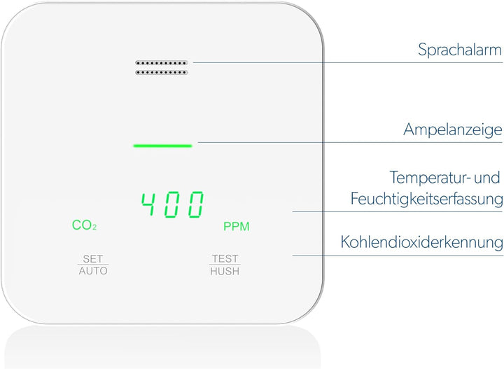 UNITEC CO2 Messgerät, Kohlendioxiderkennung, Temperatur- und Feuchtigkeitserkennung, mit Ampelanzeig