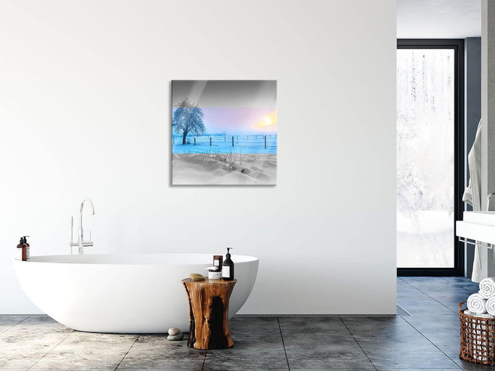 Pixxprint Glasbild | Wandbild auf Echtglas | Baum in Winterlandschaft | 40x40 cm | inkl. Aufhängung