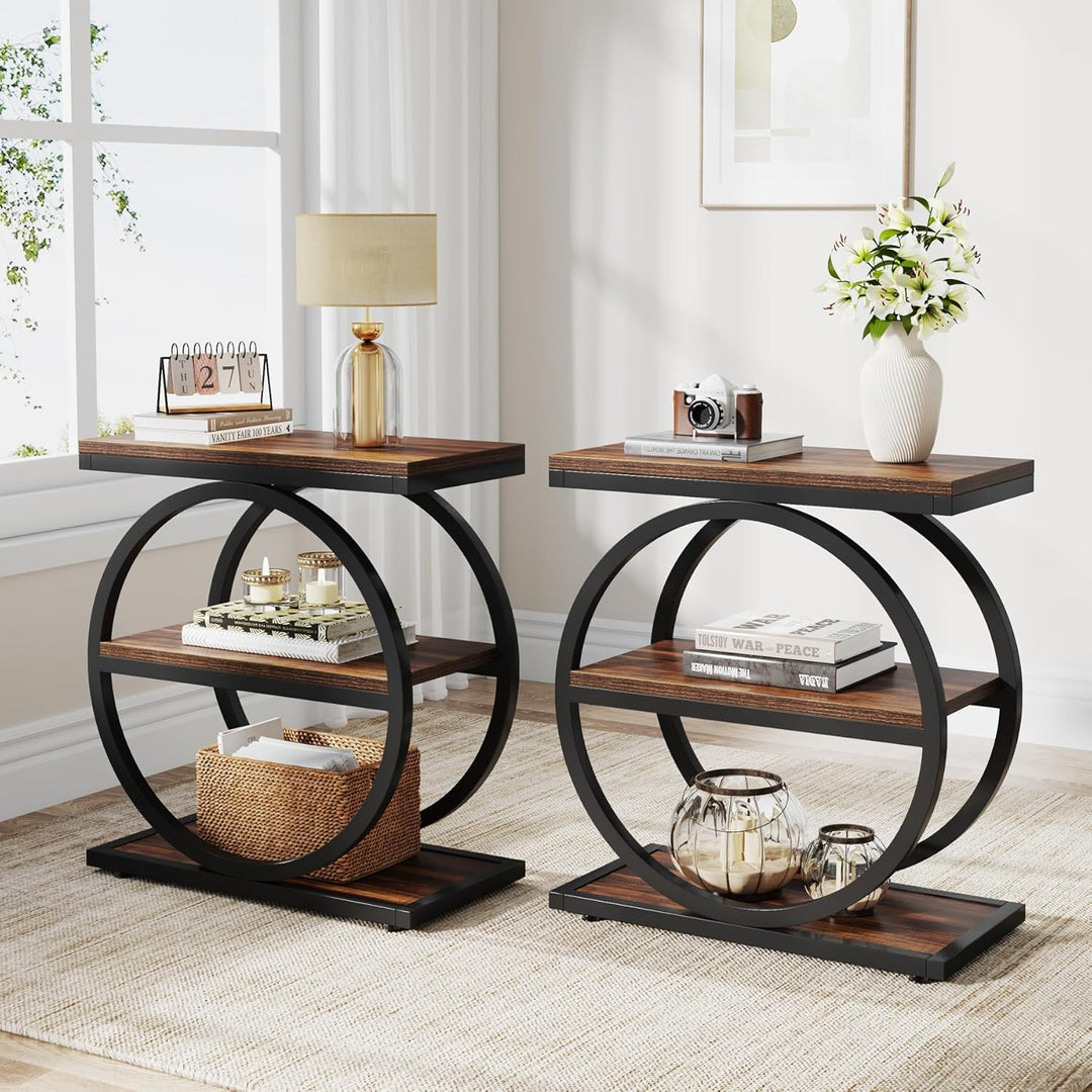 Tribesigns 3-Tier Beistelltisch Schmaler Holz, Couchtisch Sofatisch mit Schwarzem Metallrahmen, Indu