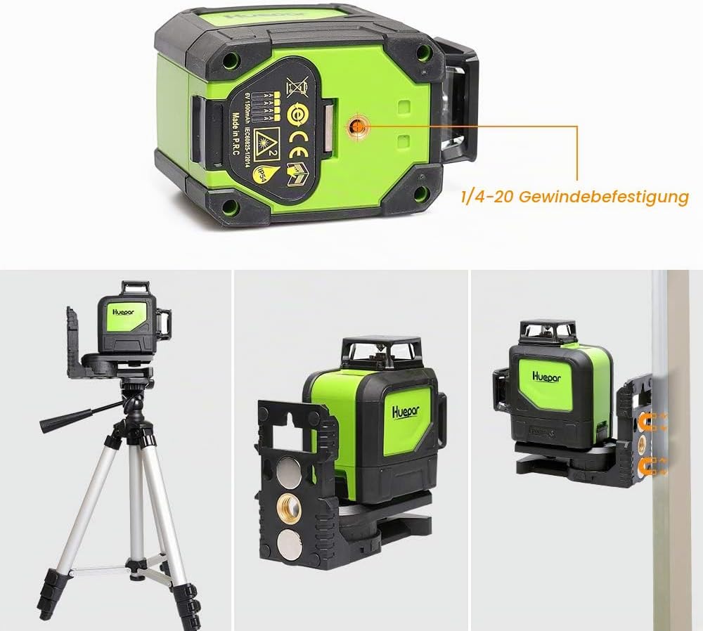 Huepar 902CG 2 x 360 Kreuzlinienlaser Grün, 360 Grad Linienlaser Selbstnivellierenden Laser Level mi