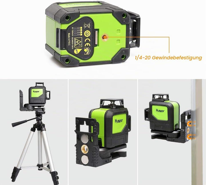 Huepar 902CG 2 x 360 Kreuzlinienlaser Grün, 360 Grad Linienlaser Selbstnivellierenden Laser Level mi