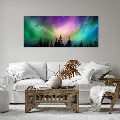 Wandbilder Dekoration Wohnzimmer Aurora Polar Nacht Panorama Bilder auf Leinwand 120x50cm Leinwandbi