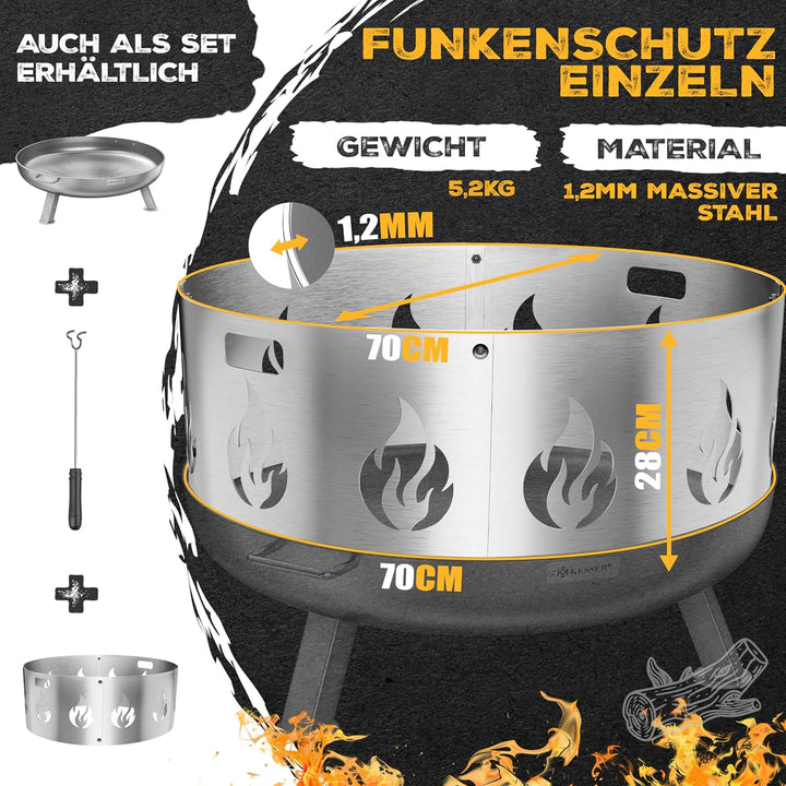 KESSER® Funkenschutz für Feuerschale Ø70cm aus legiertem Stahl 1,2mm Stahldicke kompatibel mit viele