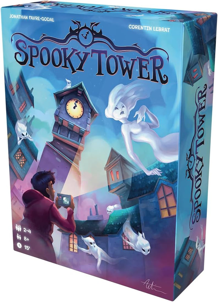 Asmodee, Spooky Tower, DE-Version, Kompetitives Familienspiel mit Geister-Thema für 2-4 Spieler ab 8