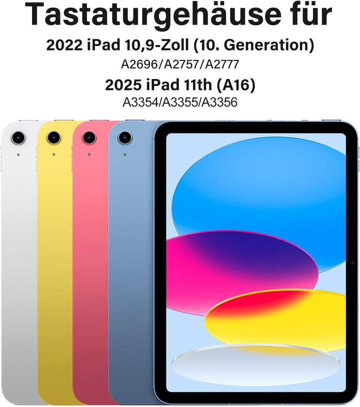 BQSS Hülle mit Tastatur für iPad A16 11 Generation 2025/10 Generation 10.9 Zoll 2022, Magnetisch Blu
