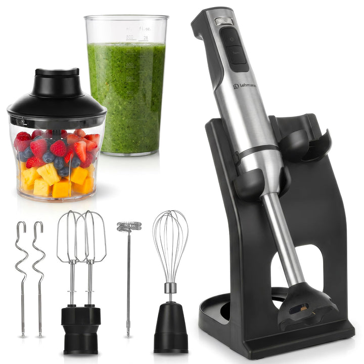 LEHMANN Stabmixer Set mit Ständer - 2000 Watt - Multifunktions Pürierstab 6-in-1-12 Geschwindigkeits