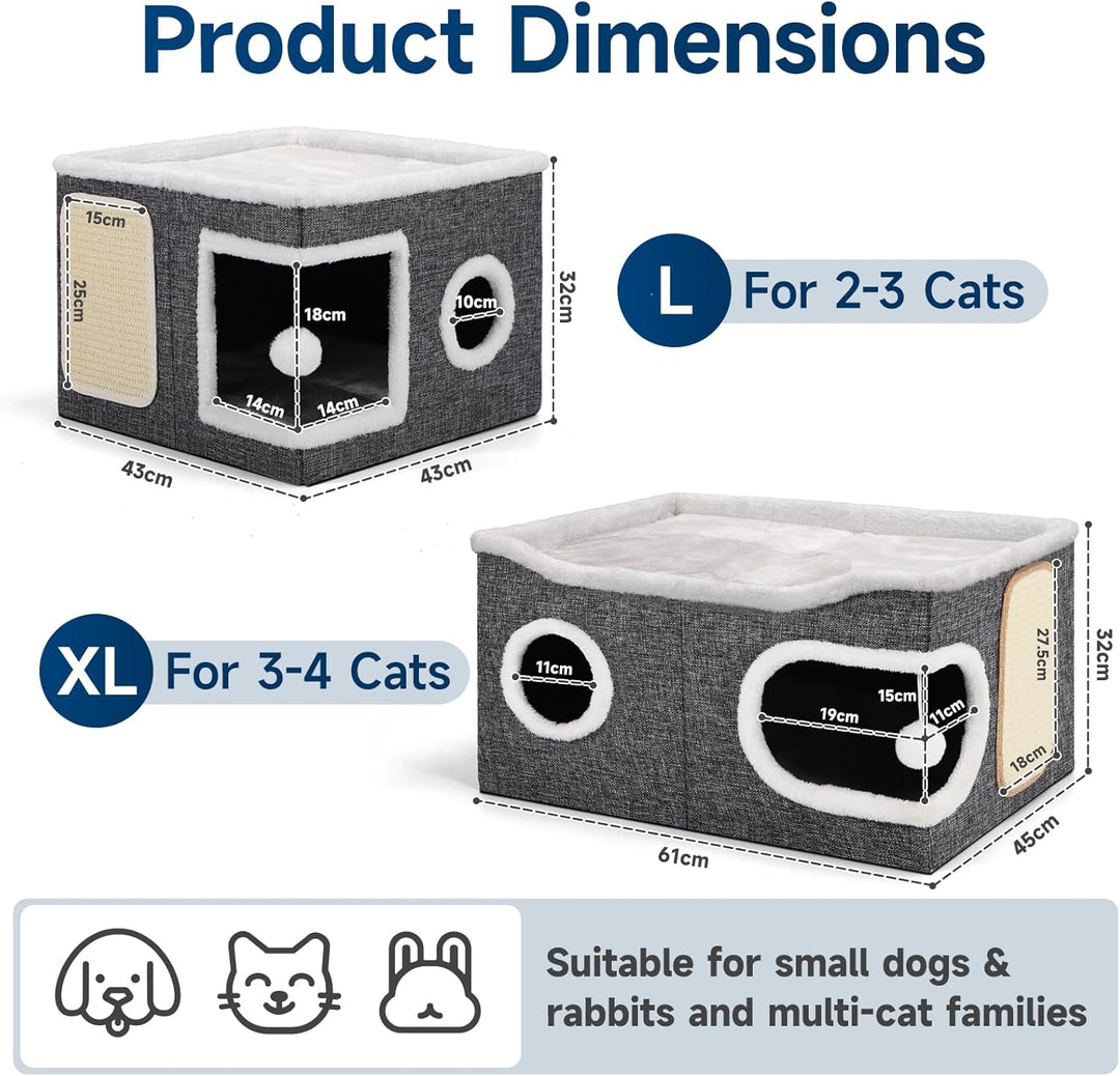 Shikha Faltbares Katzenhöhle, Katzenhaus Indoor grosse Katzen, 61T*45B*32H cm 2 Schicht Katzenwürfel