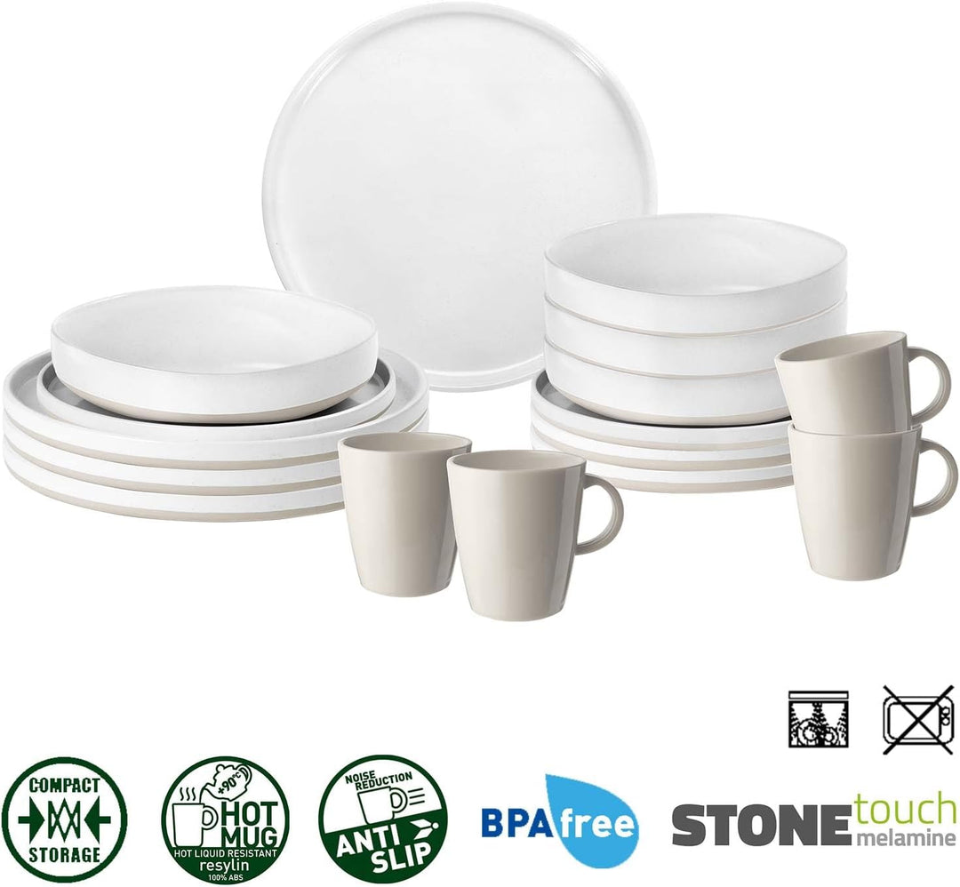 BRUNNER: Melamin Geschirr-Set Camping | 16-Teilig - Teller & Becher für 2-4 Personen | Lunch Box ODE