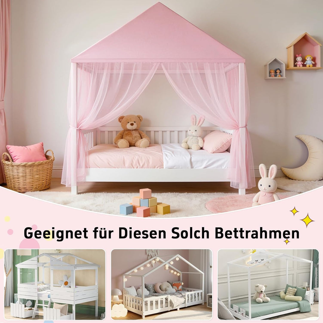 GFCC Prinzessinnen Bettvorhang für Hausbett mit dreieckigem Dach, Rosa Himmelbett Moskitonetz Baldac