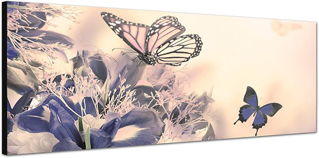 Paul Sinus Art Panoramabild auf Leinwand und Keilrahmen 150x50cm Blumenwiese Frühling Schmetterlinge