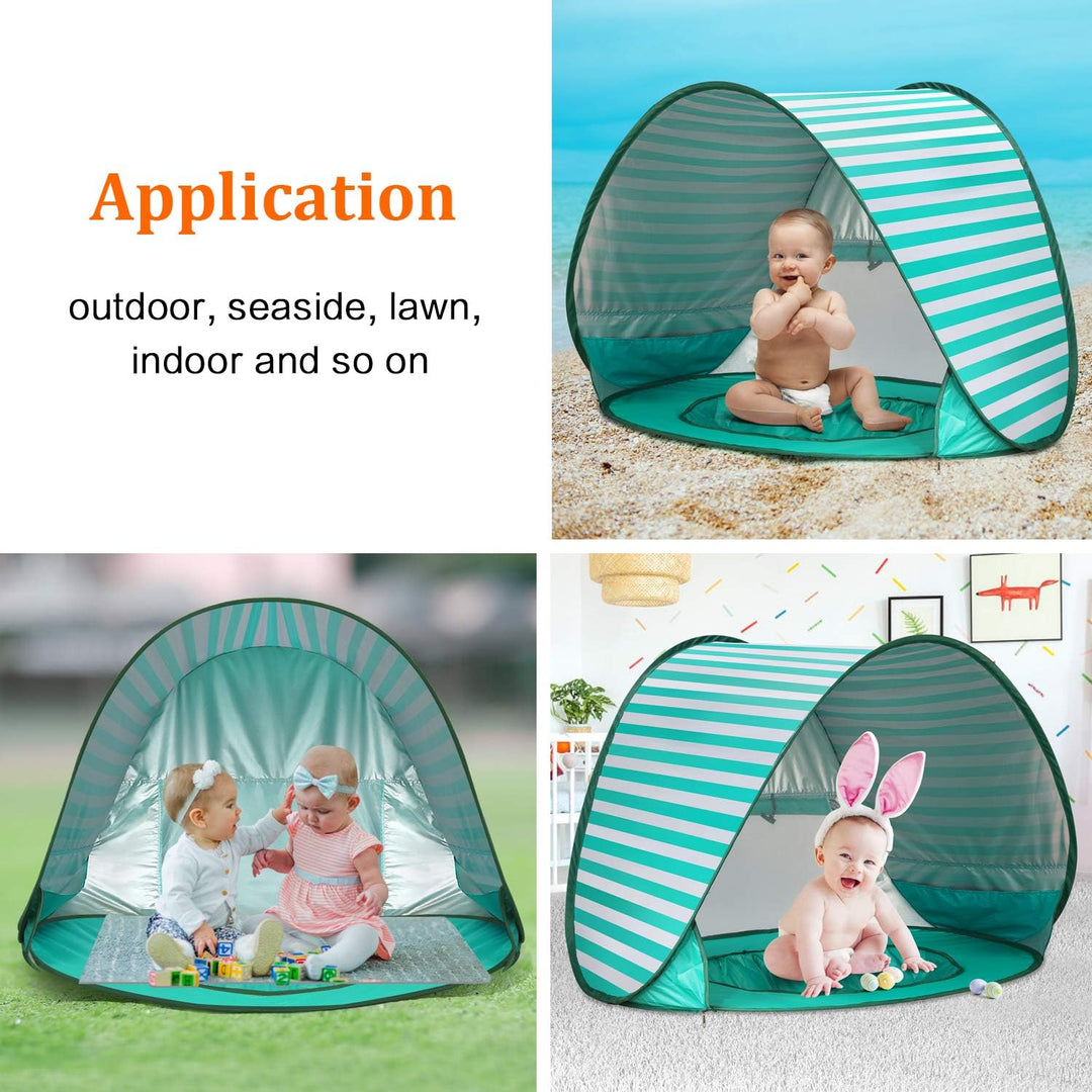 Baby Strandmuschel Pop Up Sonnenschutz Strand mit Minipool, Strandzelt UV Schutz, Atmungsaktiv Porta