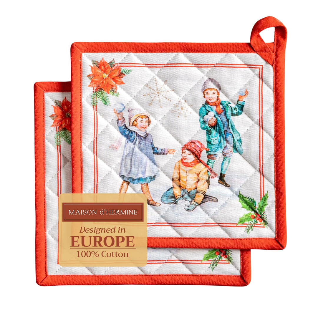 Maison d' Hermine Topflappen 100% Baumwolle hitzebeständig Set mit 2 Topflappen (20cm x 20cm) Hot Pa