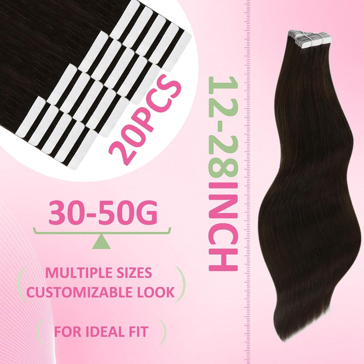 YoungSee Tape Extensions Echthaar Braun Echthaar Extensions Tape Kurz 30cm Tape in Extensions Echtha