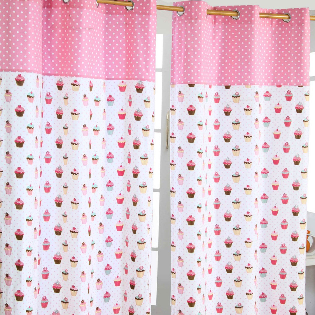 Homescapes Kindervorhang Mädchen Kinderzimmer Ösenvorhang Dekoschal Cup Cakes 2er Set pink blau 137