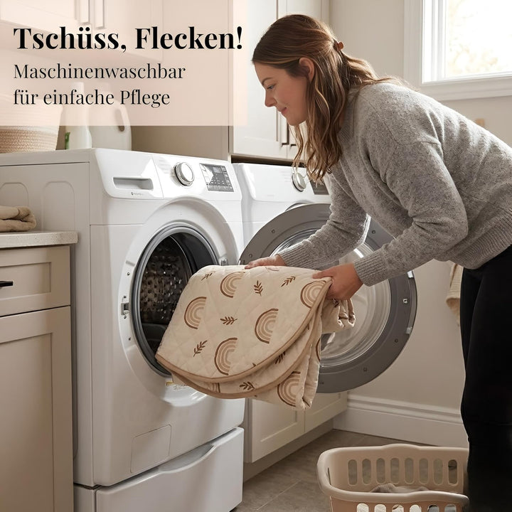 Krabbeldecke rund 110cm – Extra Weich, Dick Gepolstert, Waschbar, Schadstofffrei, Spieldecke für unt