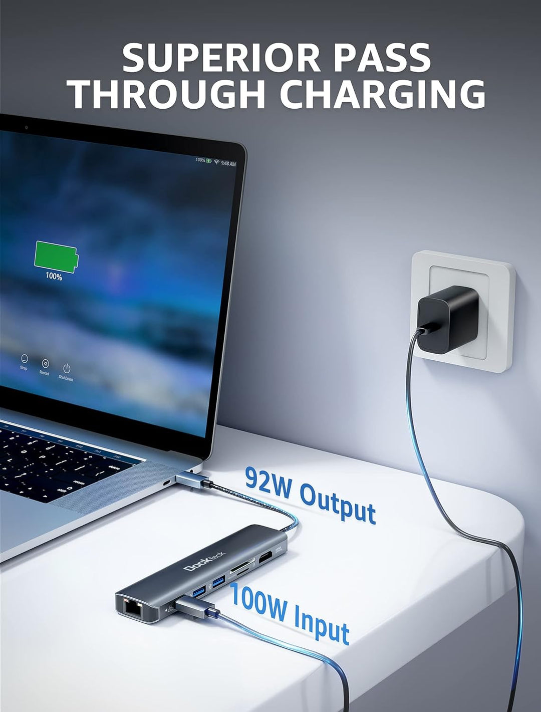 USB C Hub Dockteck 7-in-1 Dock DD0003 USB C Adapter, Ethernet LAN RJ45, 4K 60Hz HDMI, 100W Power Del