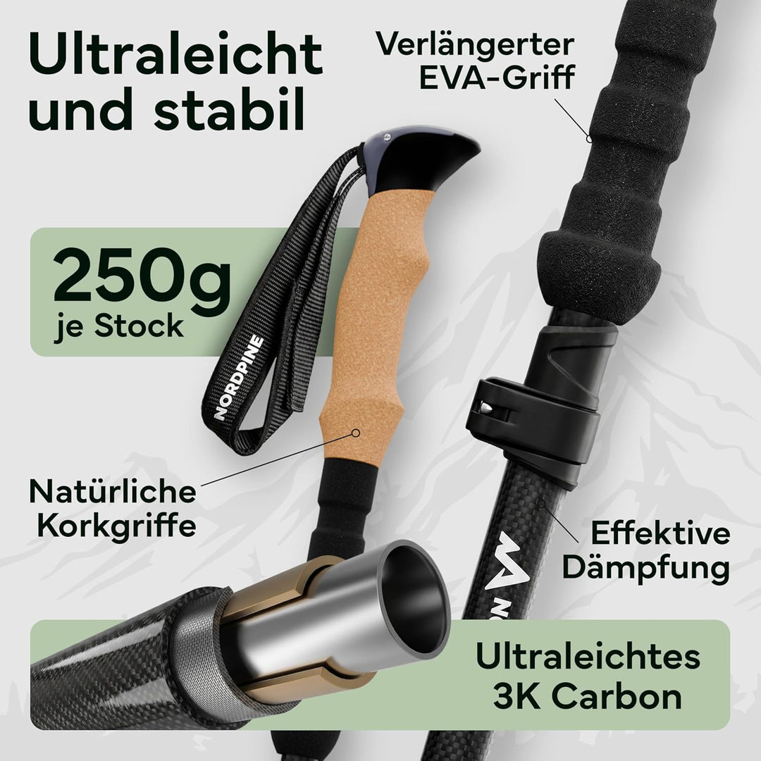 Wanderstöcke faltbar - Carbon & Aluminium für Damen & Herren - Ultraleichte Trekkingstöcke mit Korkg