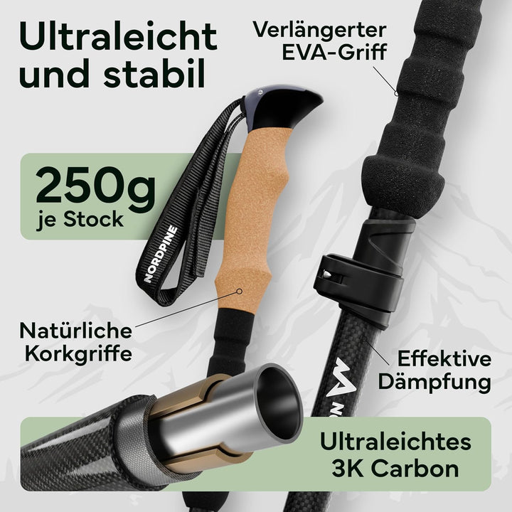 Wanderstöcke faltbar - Carbon & Aluminium für Damen & Herren - Ultraleichte Trekkingstöcke mit Korkg