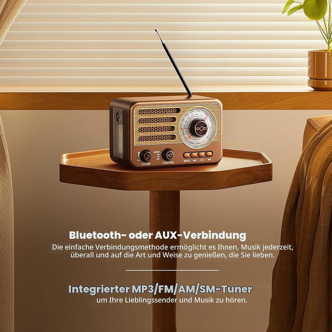 Retro-Transistorradio, batteriebetriebenes AM-FM-SW-Radio, kleines wiederaufladbares tragbares Radio