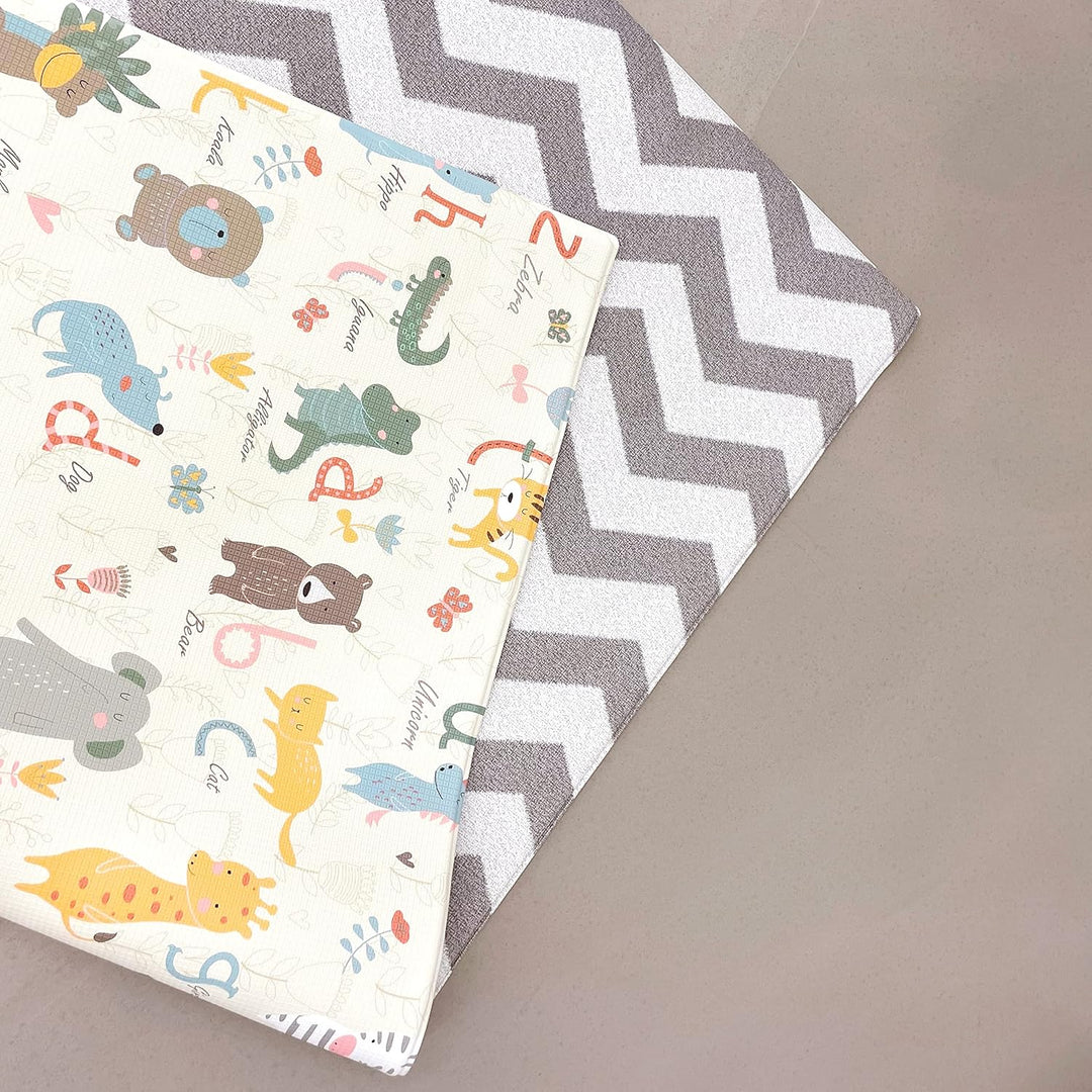 Baby MAT - PLAYMAT - DWINGULER Slim - Zigzag Grey - MEDIUM 180 * 140 * 8mm - Wendbar, Weich, Schadst