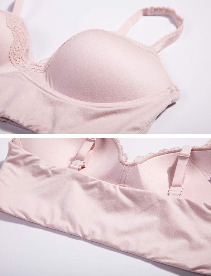 DOBREVA Push Up BH Damen ohne Bügel Soft Gepolstert Bügelloser Bralette mit Spitze 85A Nacktes Rosa,