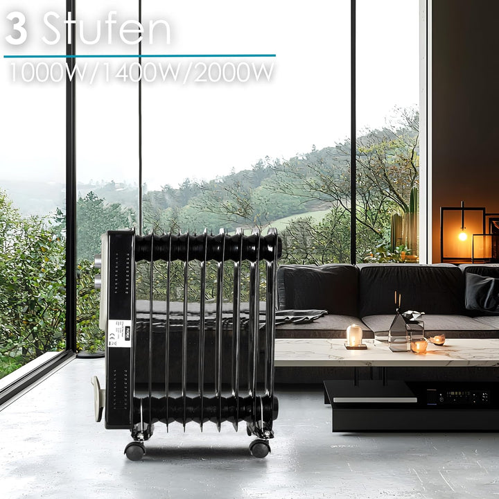 Öl Radiator 9 Rippen | 2000 Watt | 3 Stufen | Energiesparend | Ölradiator | Radiator Heizung | Heate