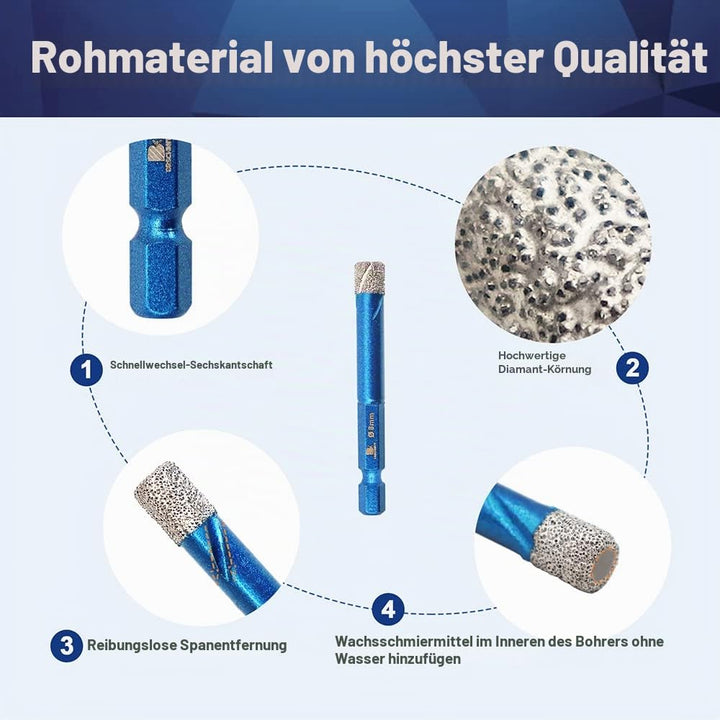 Diamantbohrer Fliesenbohrer Set 8mm - BRSCHNITT 3 Stück Sechskant-Schaft fliesenbohrer set- Lochsäge