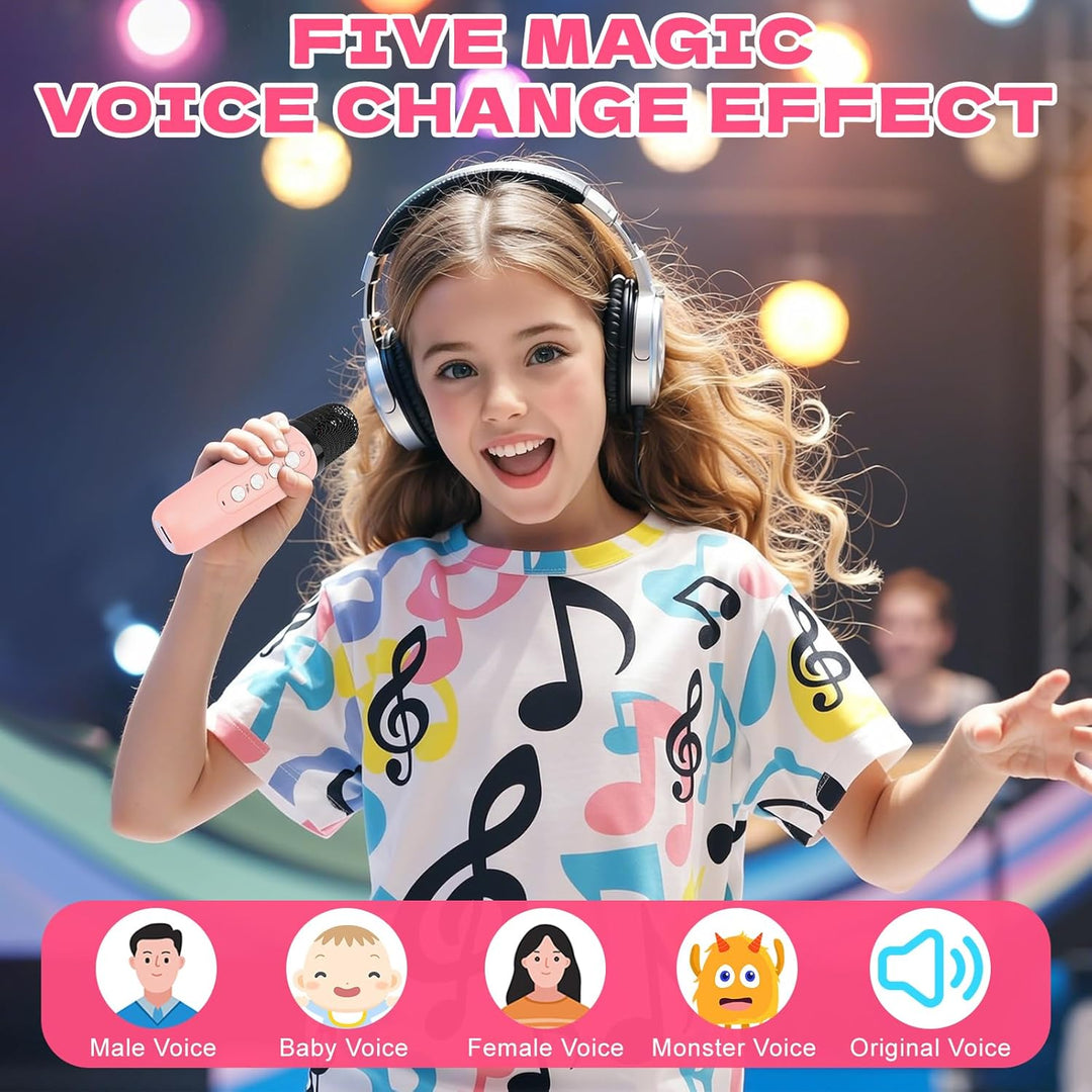 Karaoke Maschine Kinder, Mini Karaoke Maschine mit 2 Mikrofonen,Tragbarer Bluetooth-Lautsprecher mit