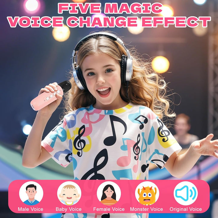 Karaoke Maschine Kinder, Mini Karaoke Maschine mit 2 Mikrofonen,Tragbarer Bluetooth-Lautsprecher mit
