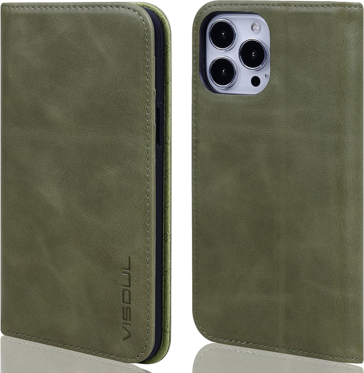 VISOUL Hülle für iPhone 13 Pro Handyhülle Schutzhülle TPU [Erstklassiges Echtleder] [Kartenfach] [Ma