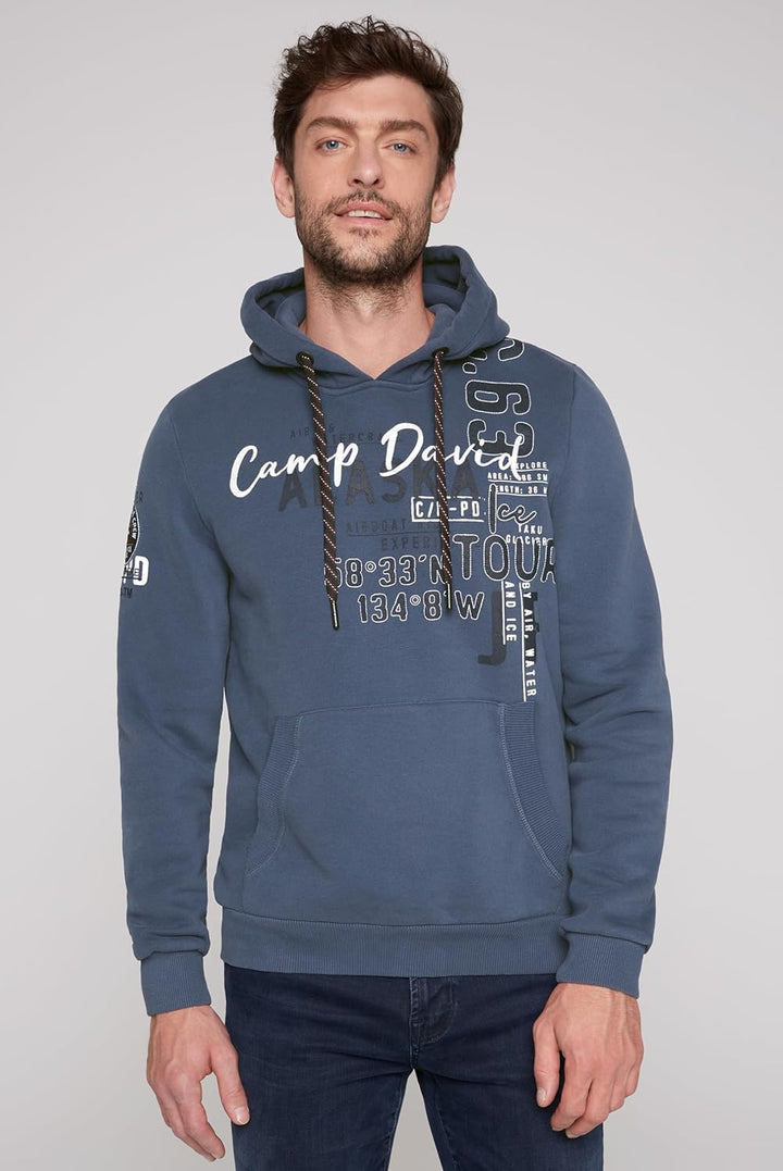 Camp David Herren Kapuzensweatshirt mit Logo Artworks L Dark Sky, L Dark Sky