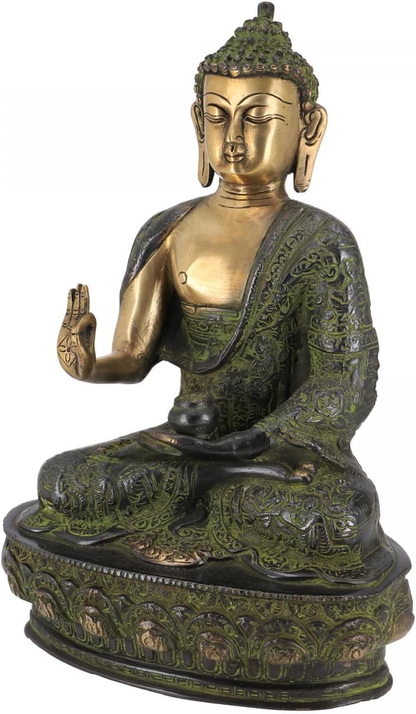 GURU SHOP Buddha Statue aus Messing Amoghasiddhi Buddha 32 cm - Modell 1, Grün, Buddhas, Modell 1