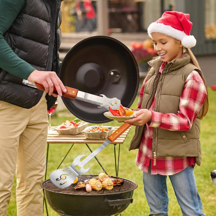 5-in-1 Grillspachtel für Barbecue Grill,Multifunktion 2 Stück Grill Werkzeug Sets mit Metall Spatel