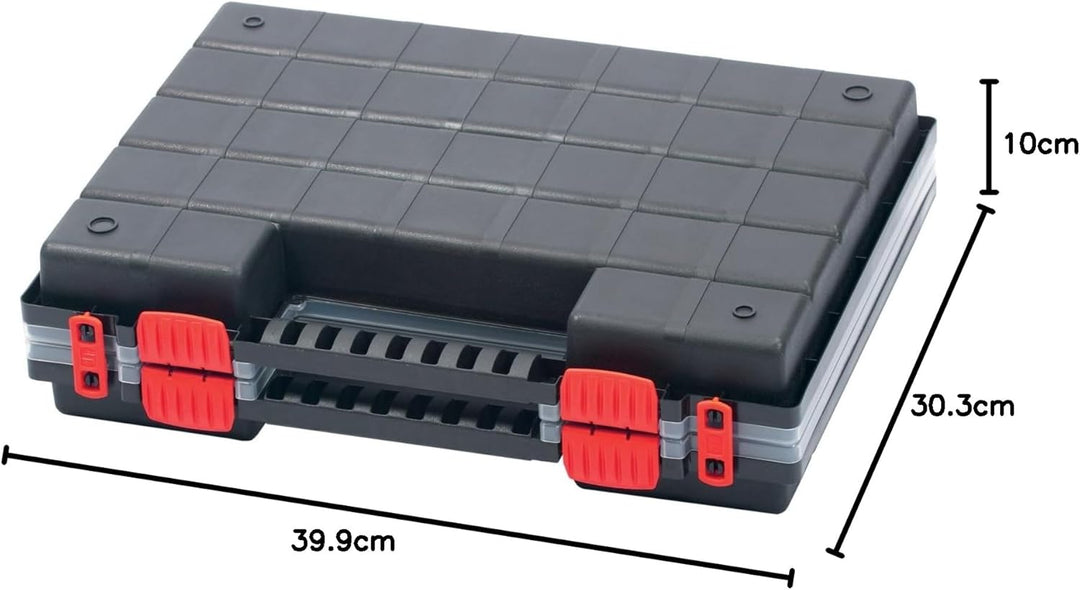 Mivos Doppelseitig Sortimentskasten 399 x 303 x 100 mm - 2 Seitig Sortierkasten Kleinteile mit 42 Ei