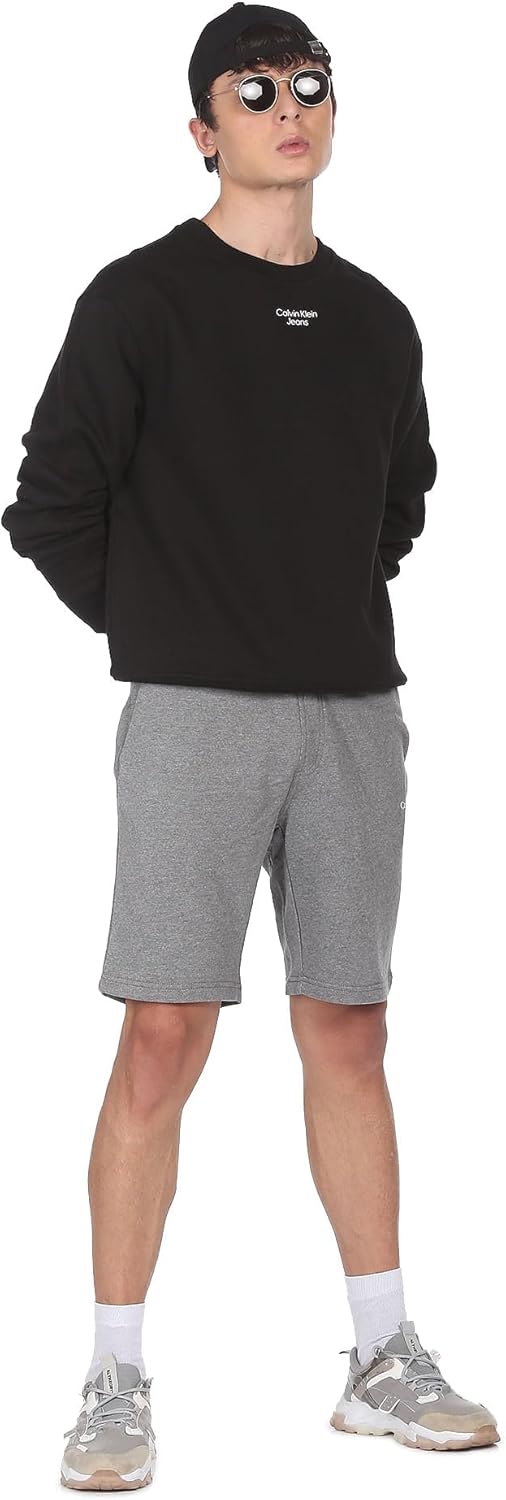 Calvin Klein Jeans Herren Stacked Logo Rundhalsausschnitt Schweres Strickmaterial XXL Schwarz (Ck Bl