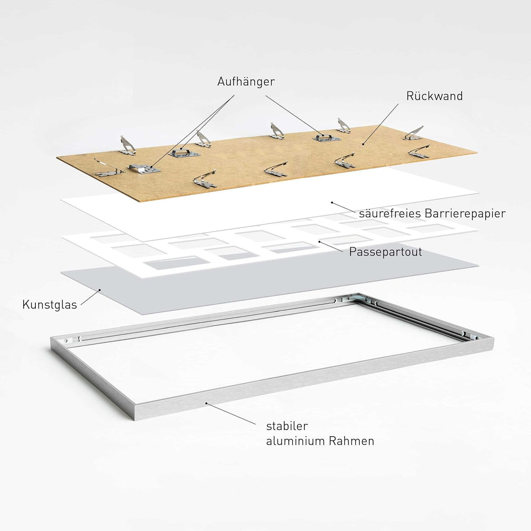DEHA Design Bilderrahmen Collage Tribeca, 109,2x49,5 cm- 18x 10x15 cm, Aluminium Silber Matt, bruchs