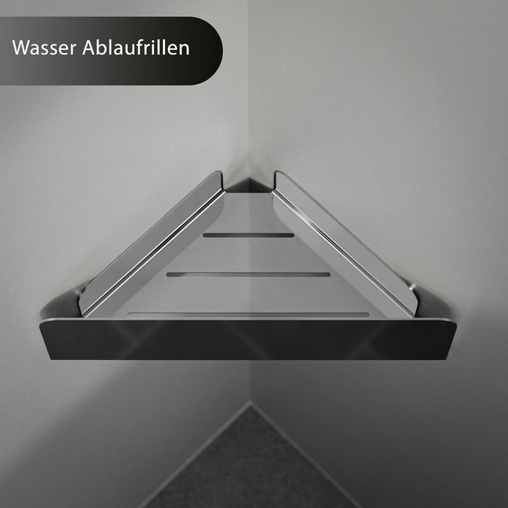 Duschablage ohne Bohren Ecke | Edelstahl Eckregal Dusche | Duschregal Ecke mit Ablaufrillen | Eck-Du