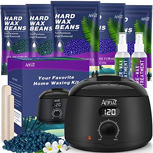 ANRUZ Waxing Set- Digital Wachswärmer Wachs Haarentfernung mit 500g Wachsperlen, ein Vor und Nachbeh