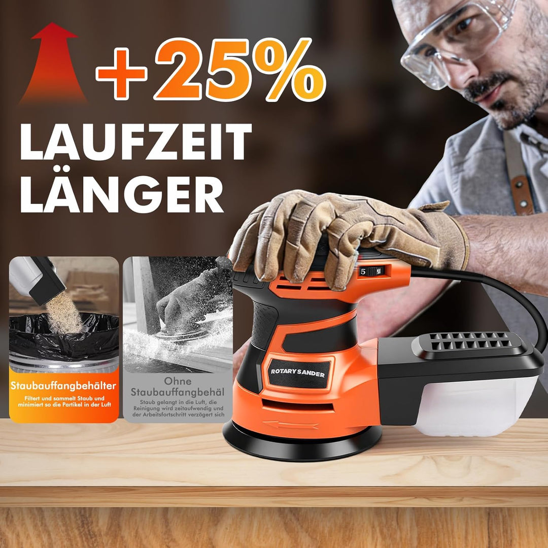 Exzenterschleifer 125mm, 350W Schleifmaschine, 6 Geschwindigkeiten 6000-13000 U/min, Multischleifer