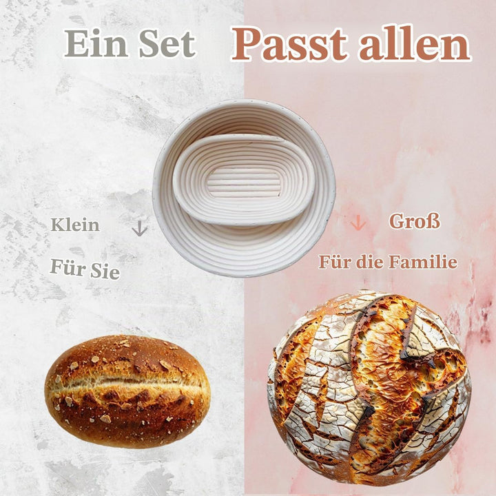 Gärkörbchen Rund und Oval, Gärkörbe aus Rattan zum kreativen Brotbacken inkl. Leineneinlage, Brotsch