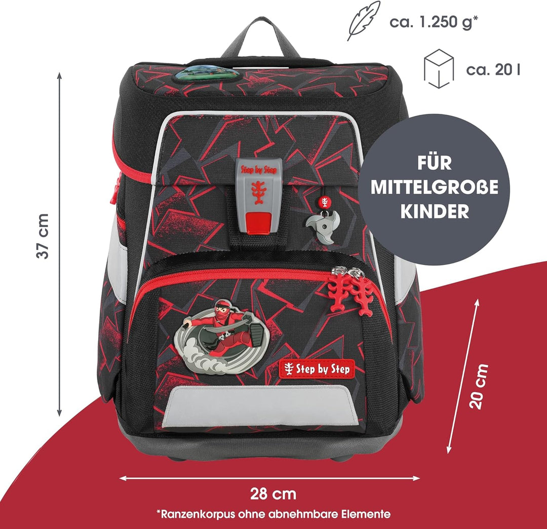 Step by Step Schulranzen-Set Space, Ninja Yuma, 5-teilig, schwarz-rot, Ninja-Design, ergonomischer T